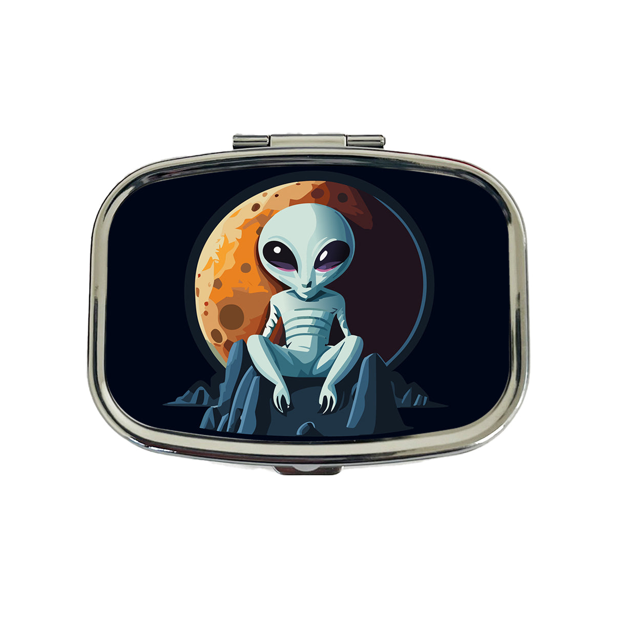 Alien Sitting Moon Planet Space Travel Pill Box Case
