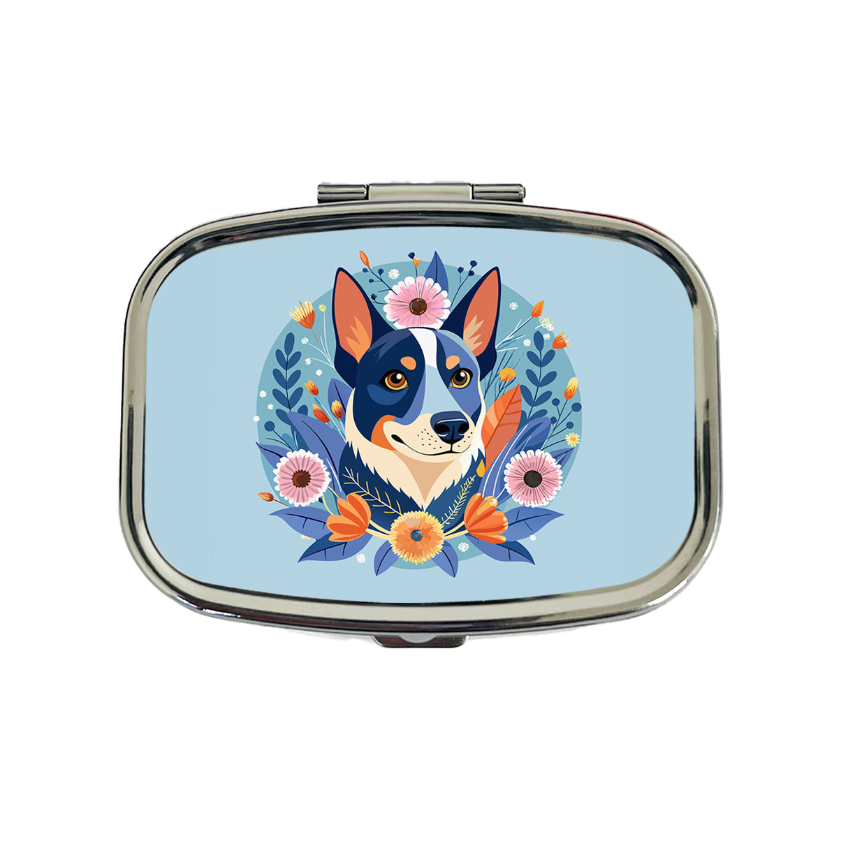 American Cattle Dog Floral Flowers Travel Pill Box Case