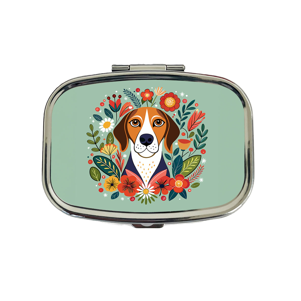 American English Coonhound Dog Floral Flowers Travel Pill Box Case