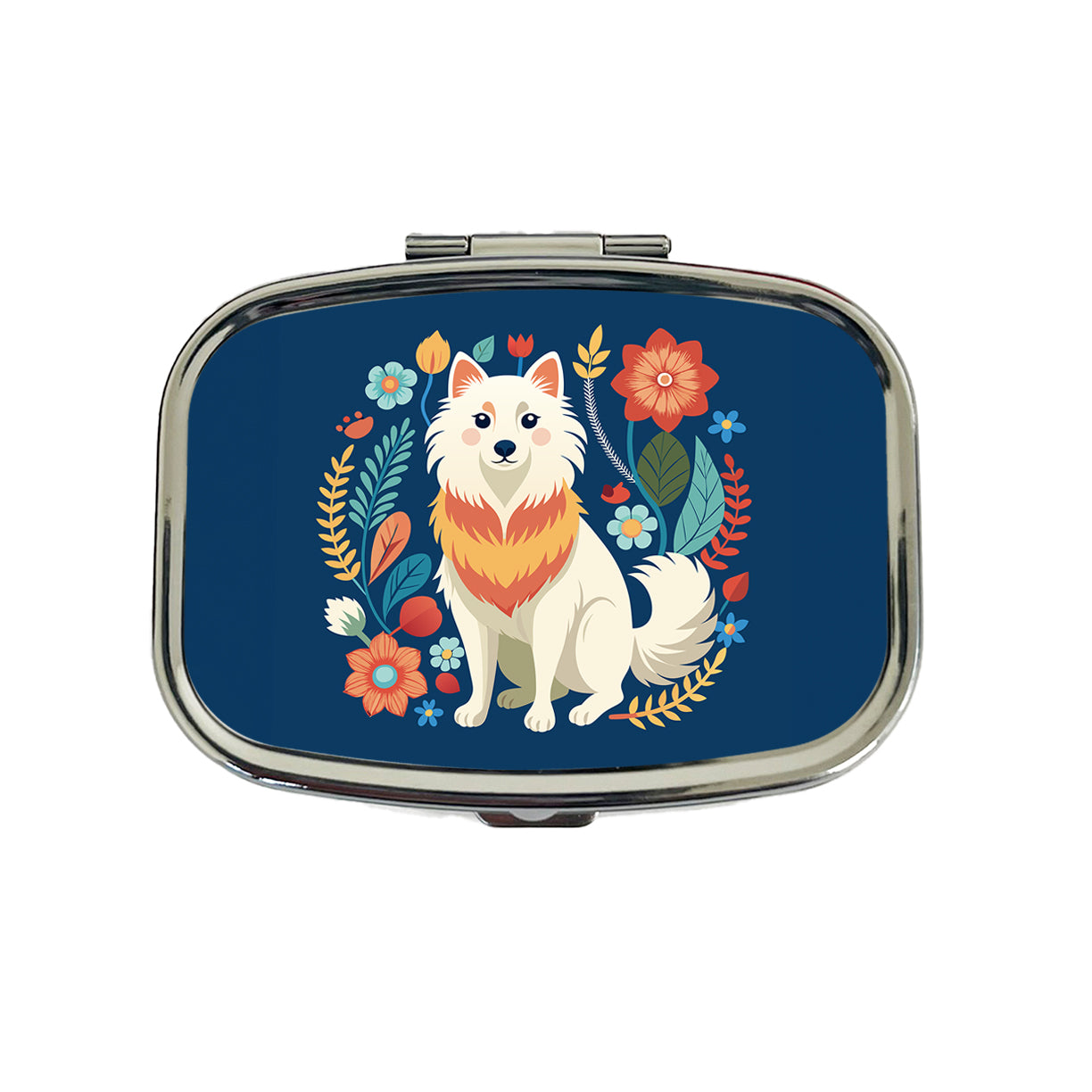 American Eskimo Dog Floral Flowers Travel Pill Box Case