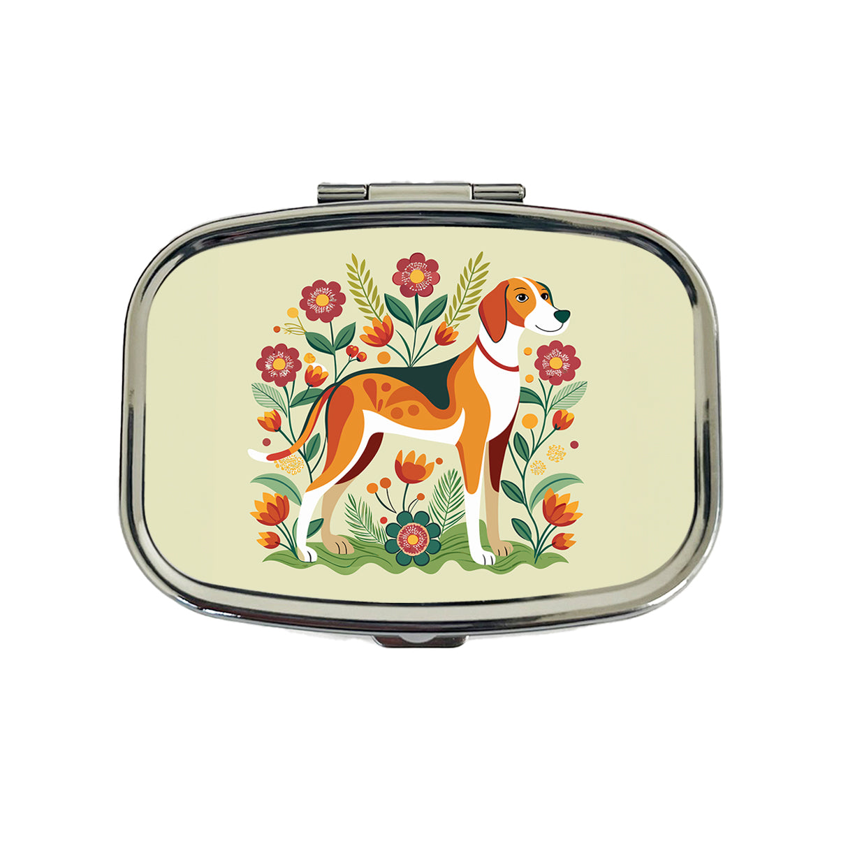 American Foxhound Dog Floral Flowers Travel Pill Box Case
