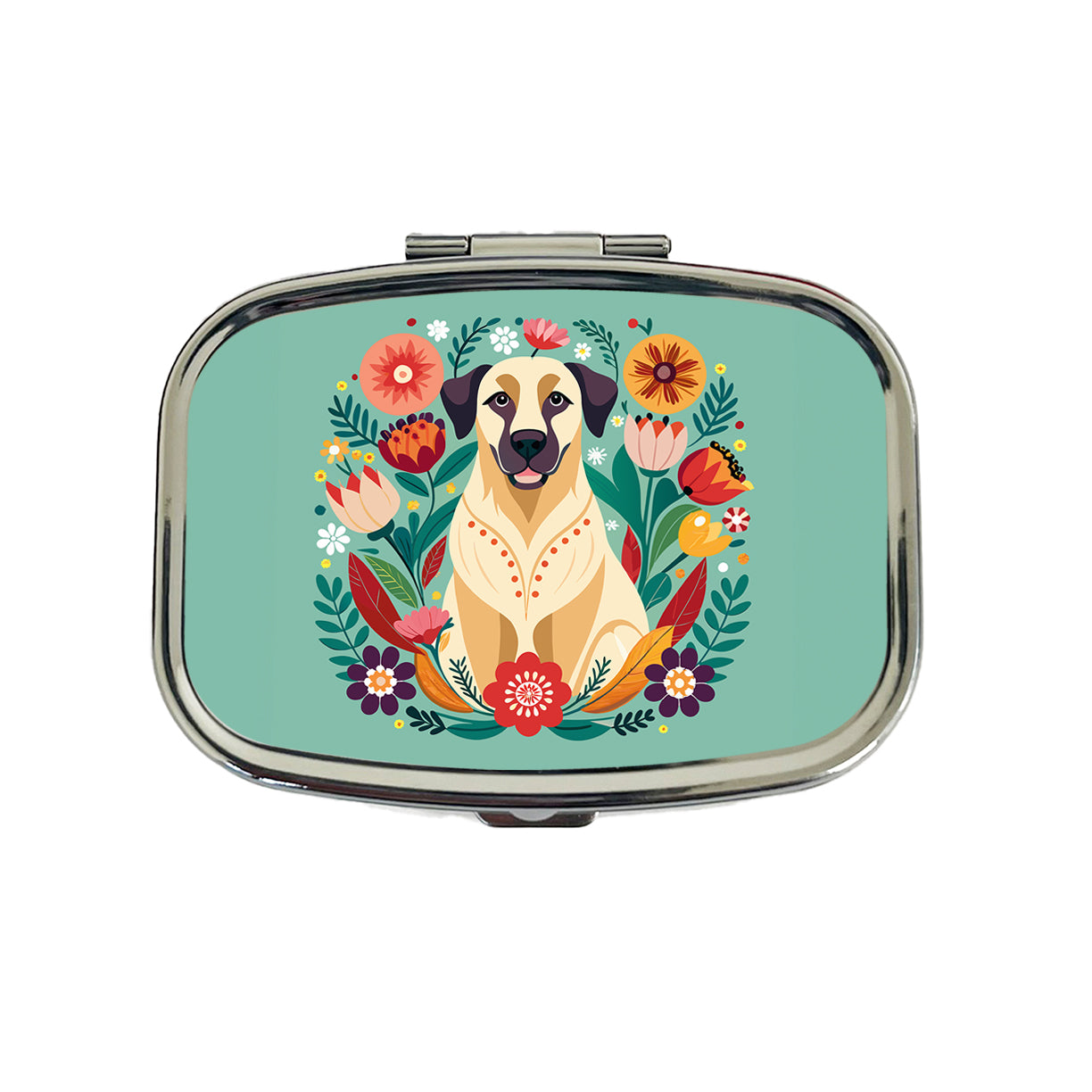 Anatolian Shepherd Dog Floral Flowers Travel Pill Box Case