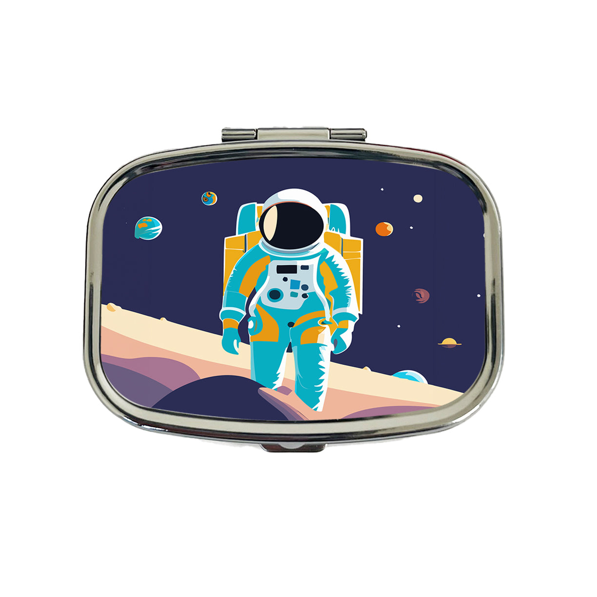 Astronaut in Outer Space Planets Science Fiction Travel Pill Box Case