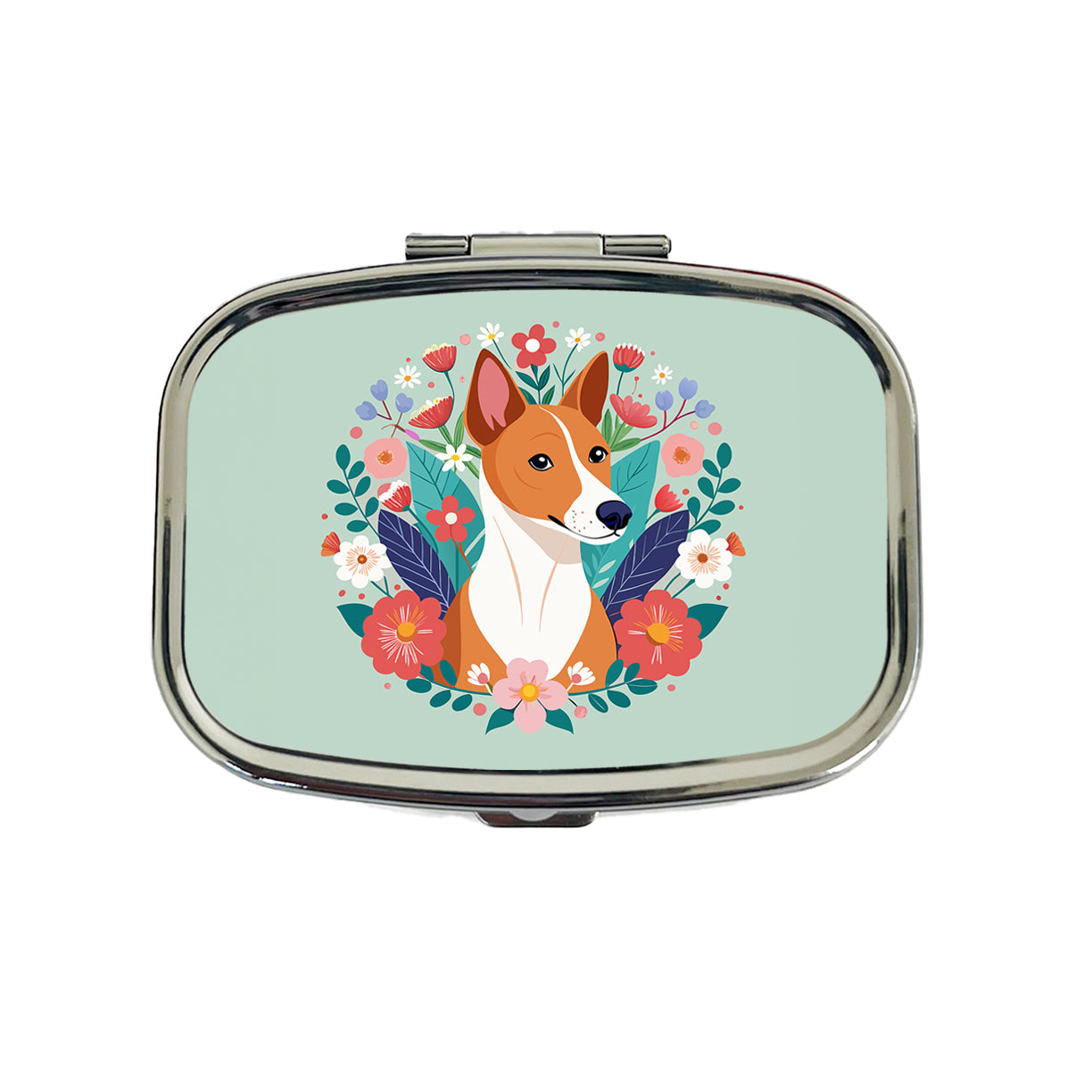 Basenji Dog Floral Flowers Travel Pill Box Case