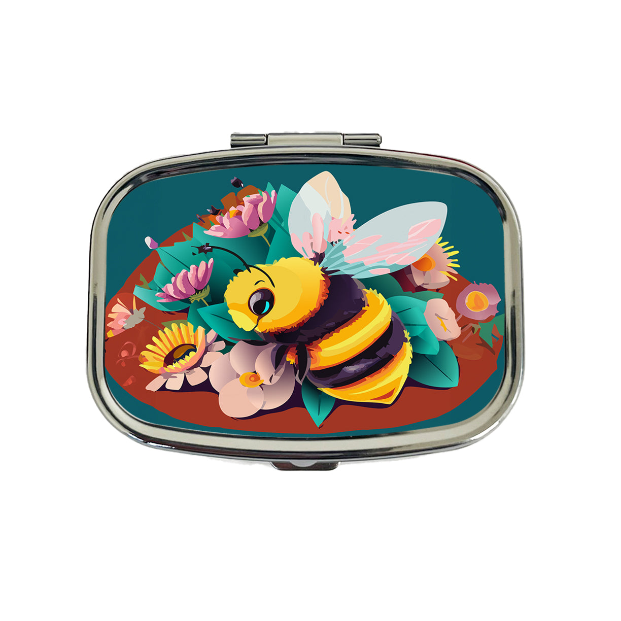 Bee and Flowers Floral Travel Pill Box Case