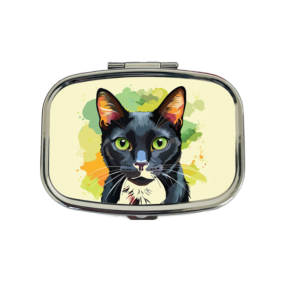 Black Cat Watercolor Travel Pill Box Case