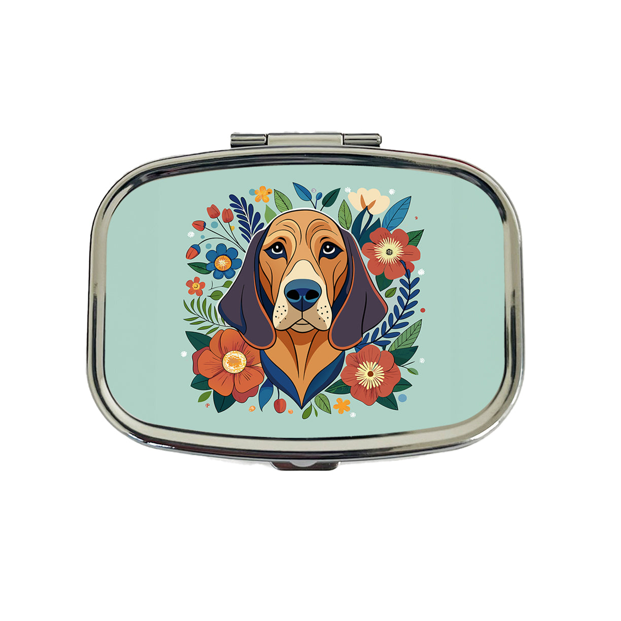 Bloodhound Dog Floral Flowers Travel Pill Box Case
