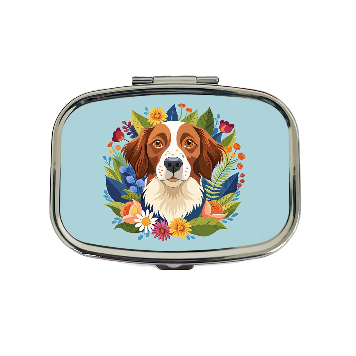 Brittany Spaniel Dog Floral Flowers Travel Pill Box Case
