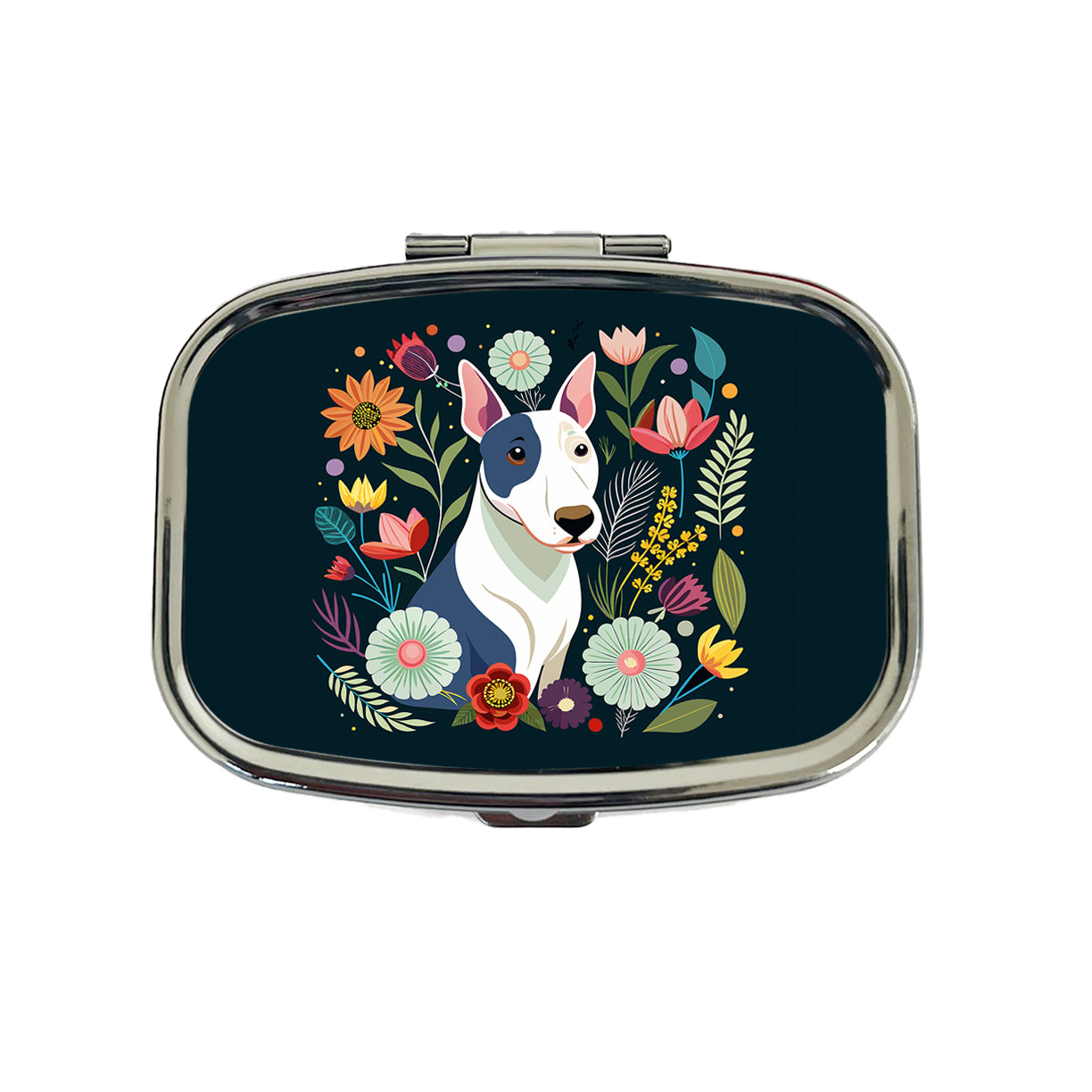 Bull Terrier Dog Floral Flowers Travel Pill Box Case