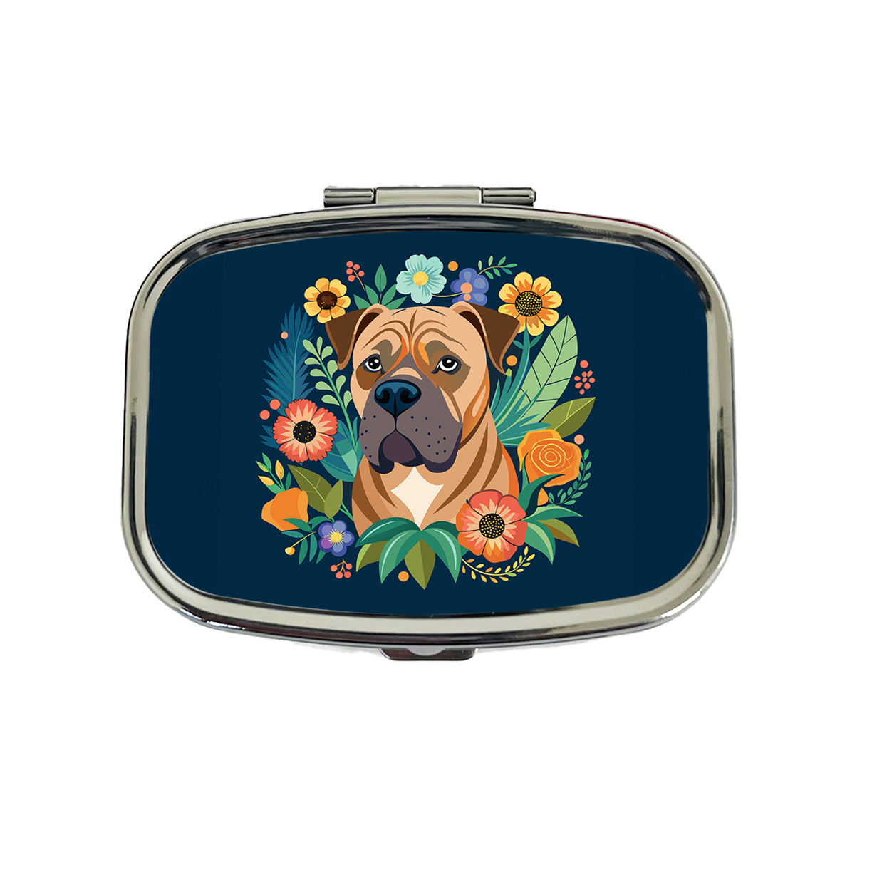 Bullmastiff Dog Floral Flowers Travel Pill Box Case