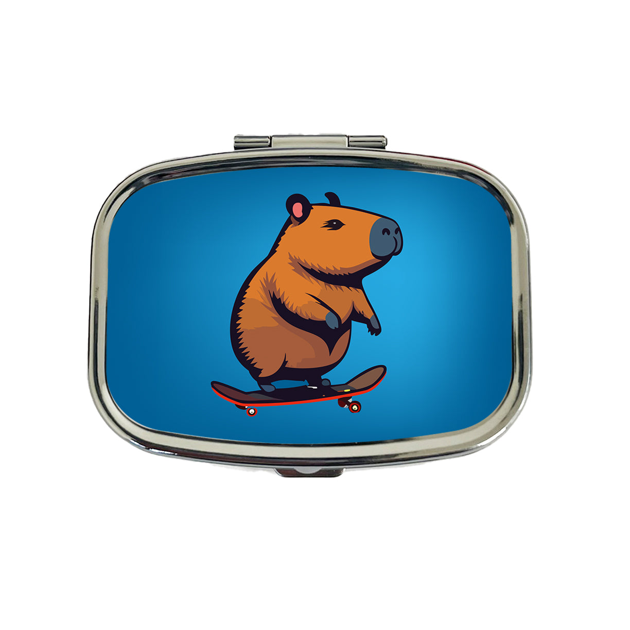 Capybara Riding Skateboard Skater Funny Travel Pill Box Case
