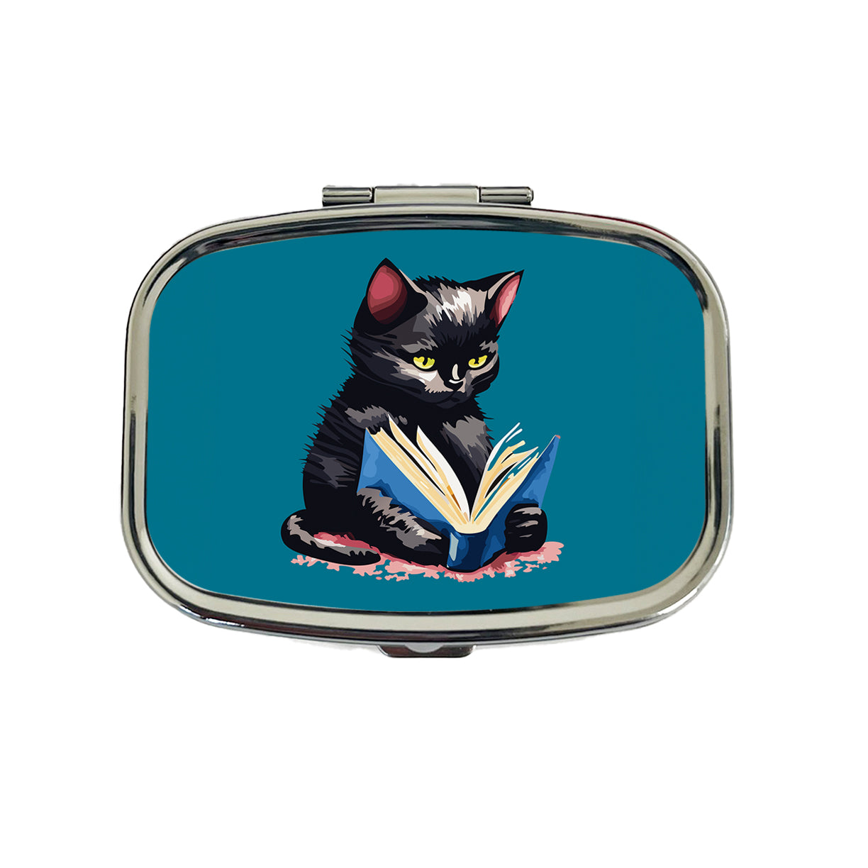 Cat Black Reading Book Reader Travel Pill Box Case