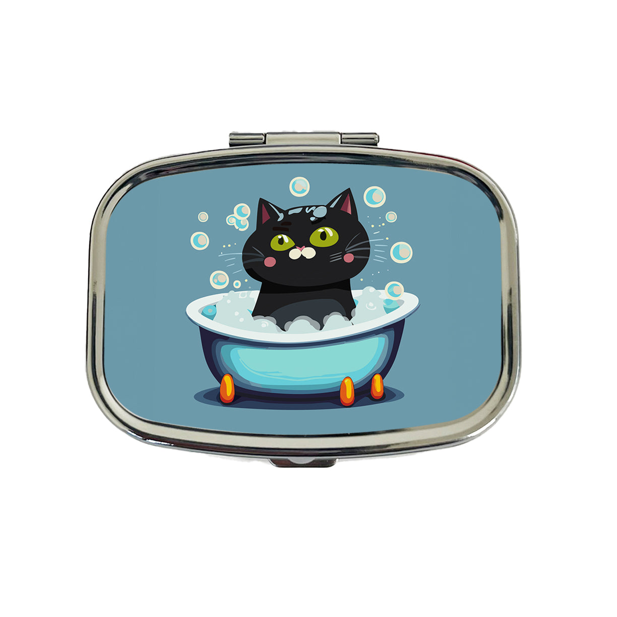 Cat Black Taking Bubble Bath Travel Pill Box Case