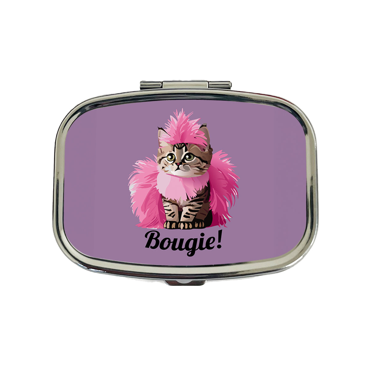 Cat Bougie Funny Pink Feather Boa Travel Pill Box Case