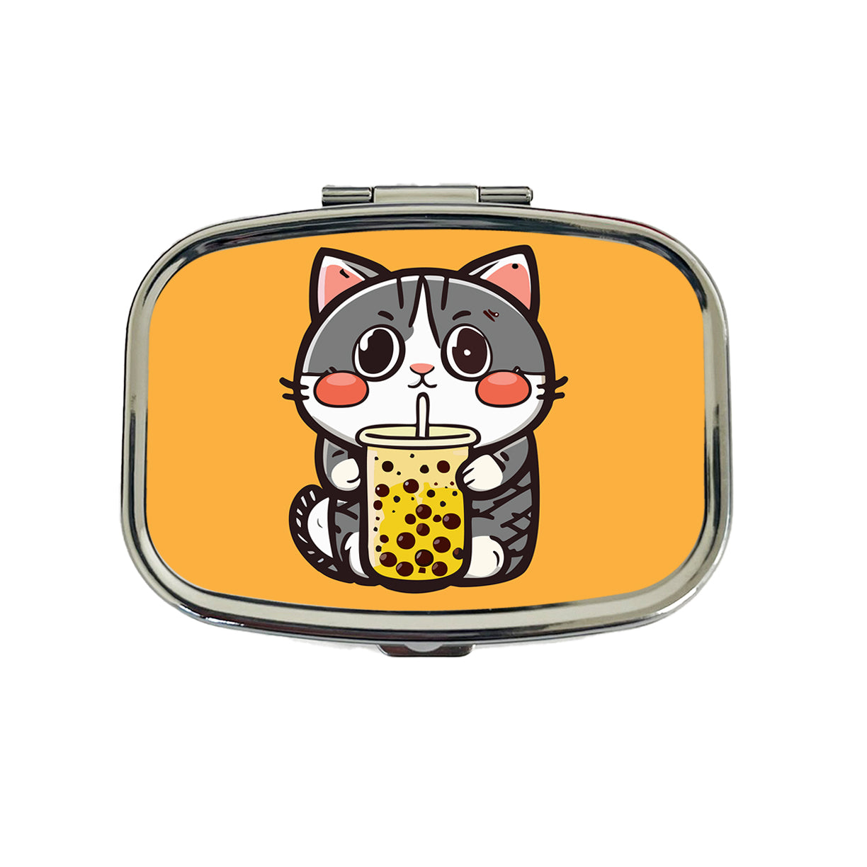 Cat Drinking Boba Bubble Tea Travel Pill Box Case