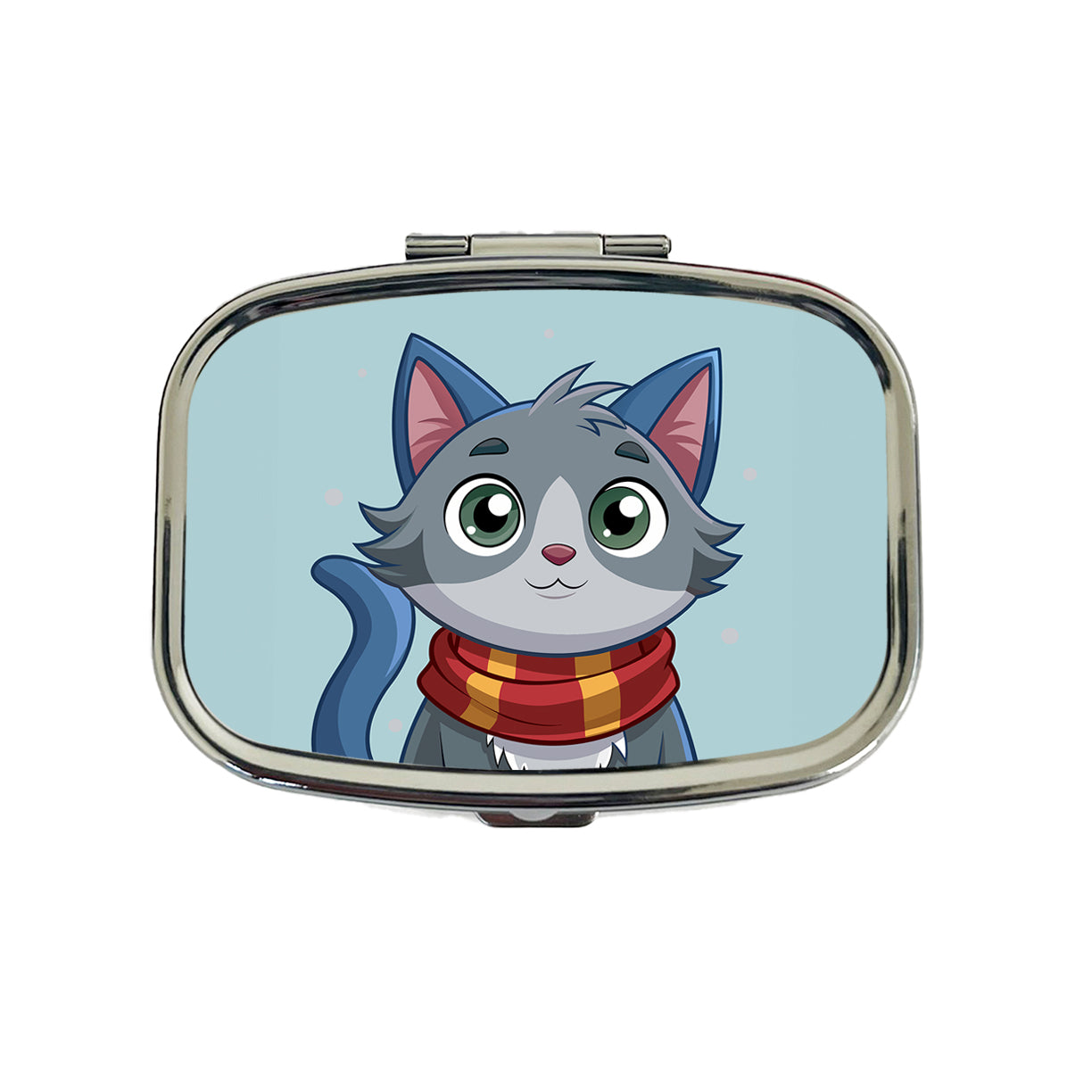 Cat Gray Wearing Winter Scarf Travel Pill Box Case
