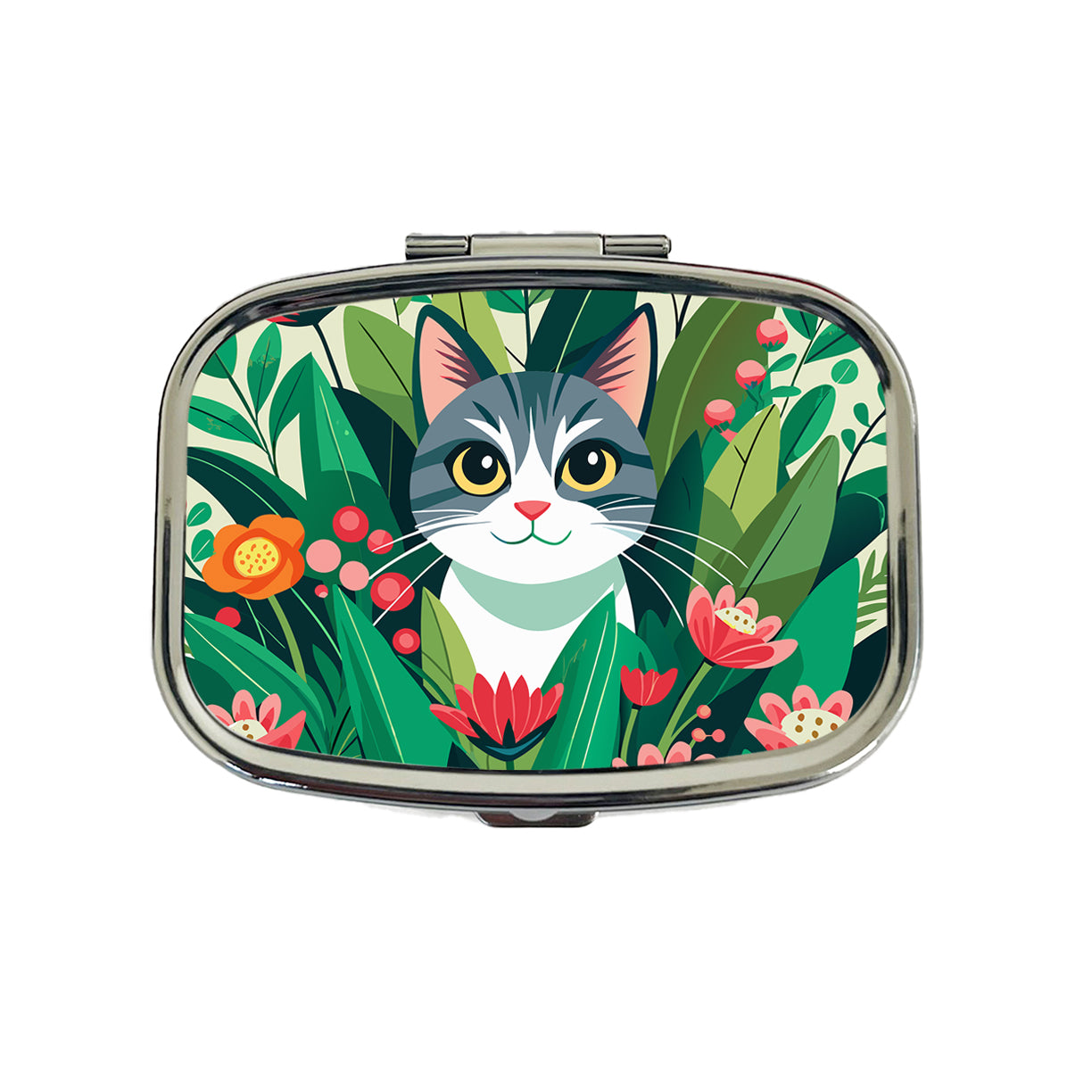 Cat Hiding in Flower Garden Travel Pill Box Case