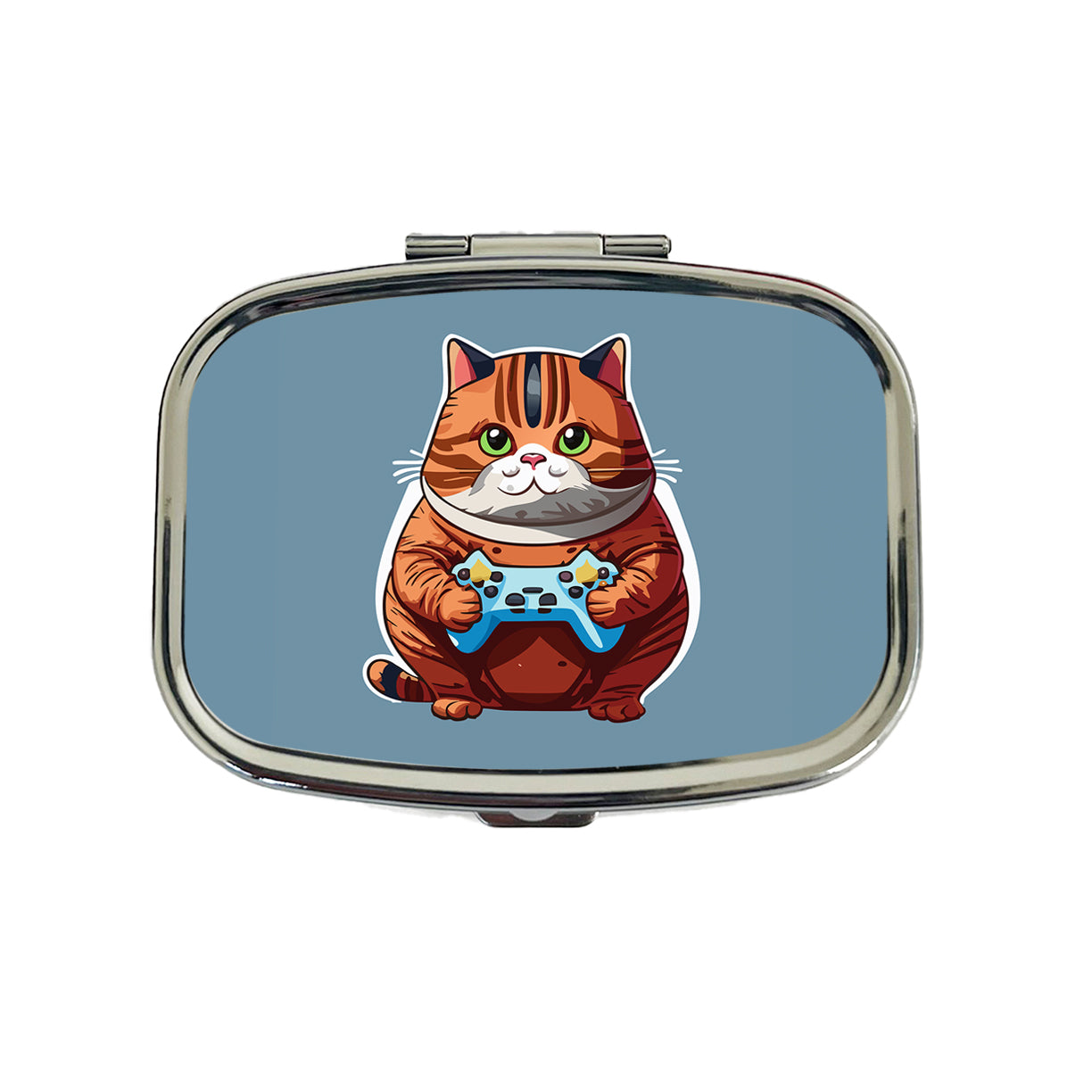 Cat Playing Game Gamer Gaming Chubby Travel Pill Box Case