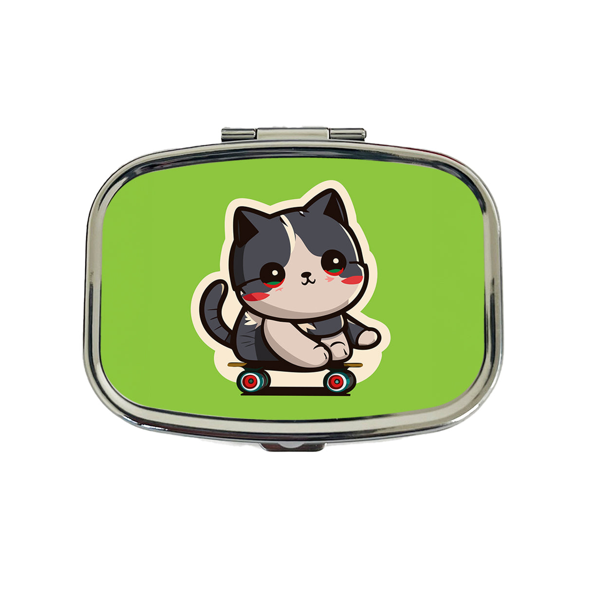 Cat Riding Skateboard Skater Kawaii Cute Travel Pill Box Case