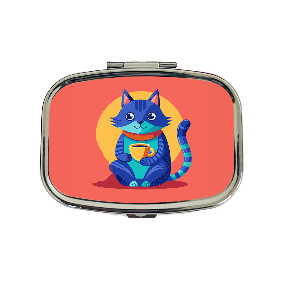 Cat Sipping Tea Travel Pill Box Case