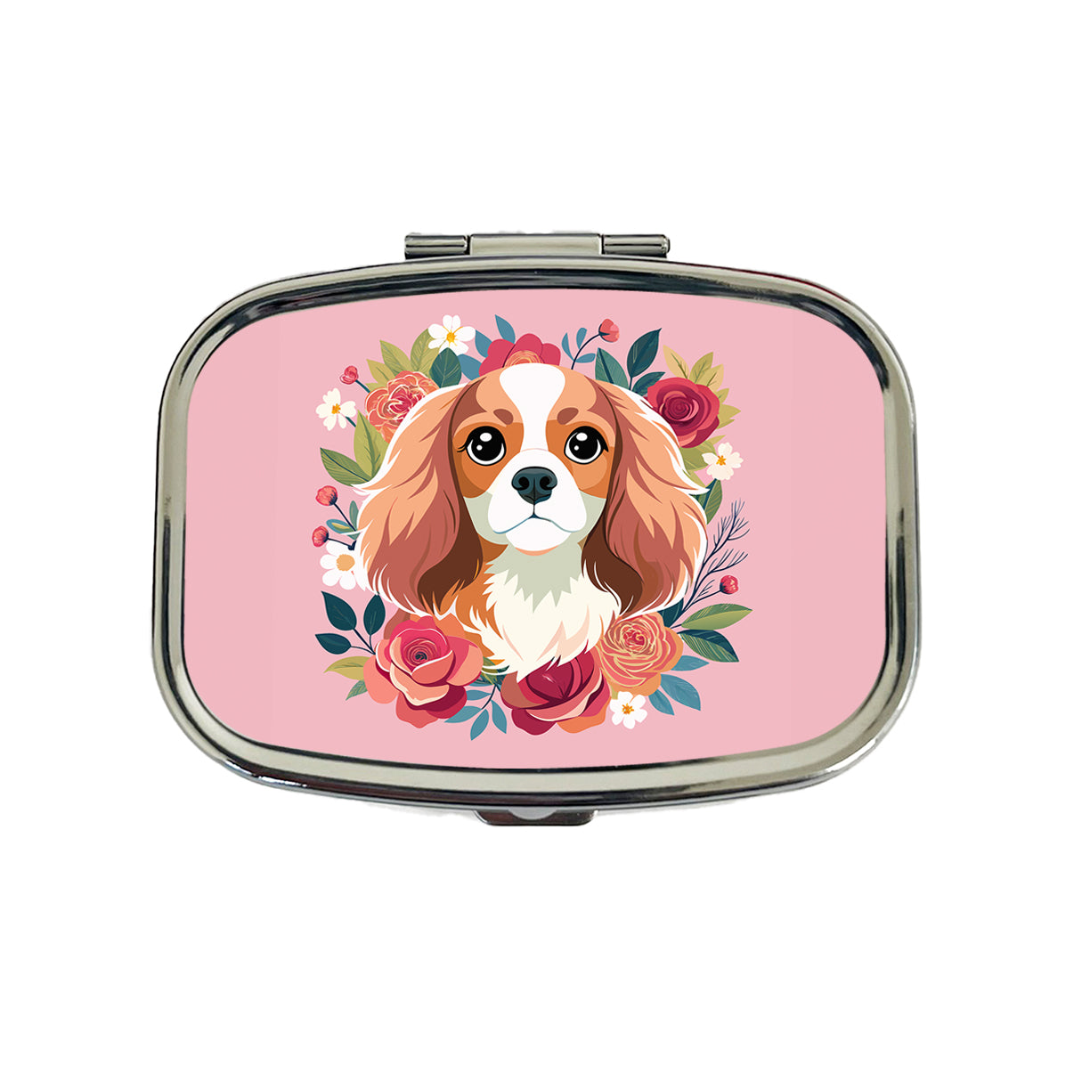 Cavalier King Charles Spaniel Dog Pink Floral Flowers Travel Pill Box Case