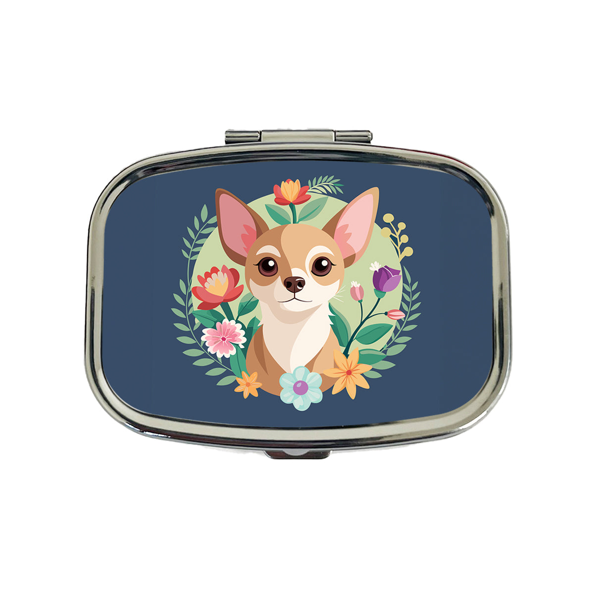 Chihuahua Dog Floral Flowers Travel Pill Box Case