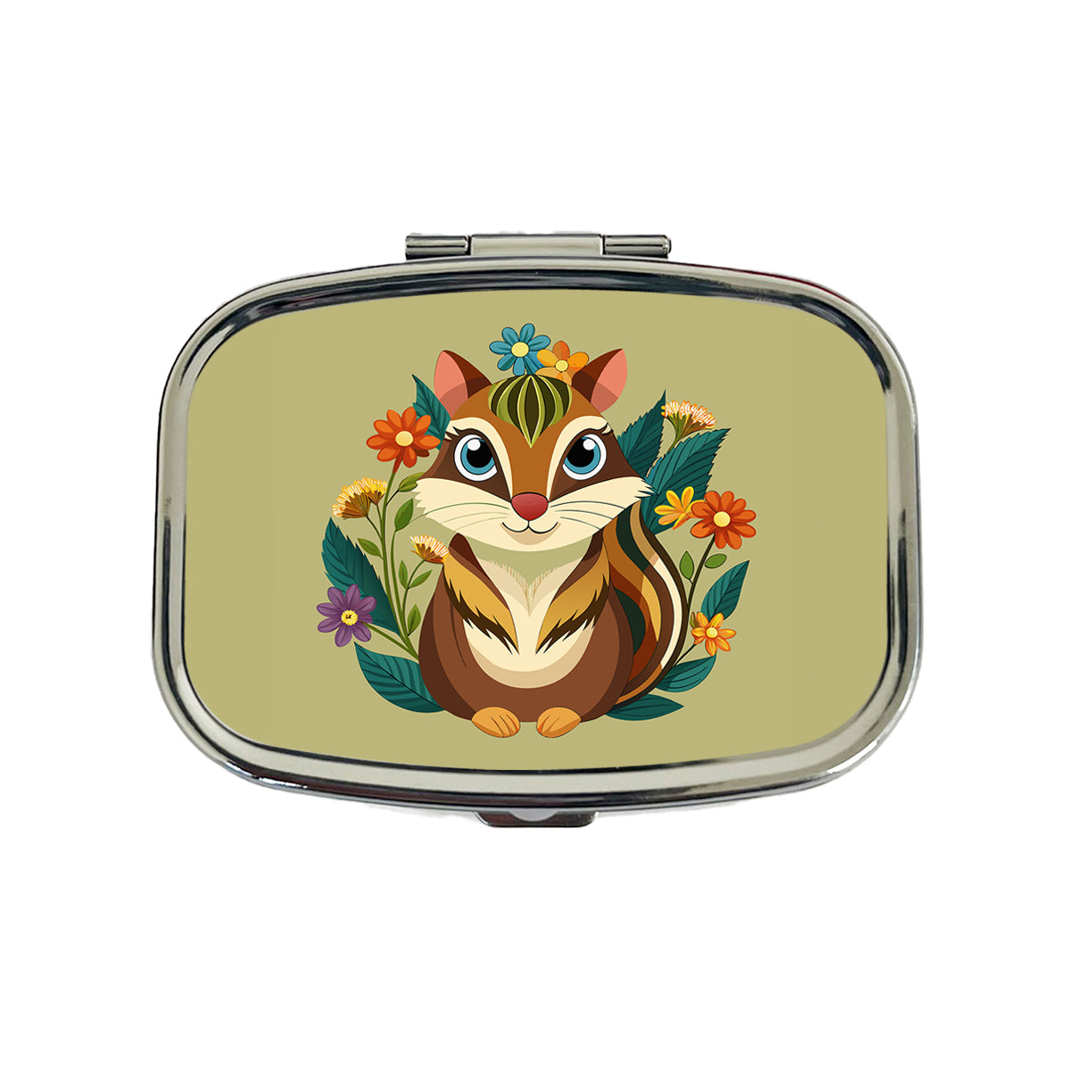 Chipmunk Floral Flowers Travel Pill Box Case
