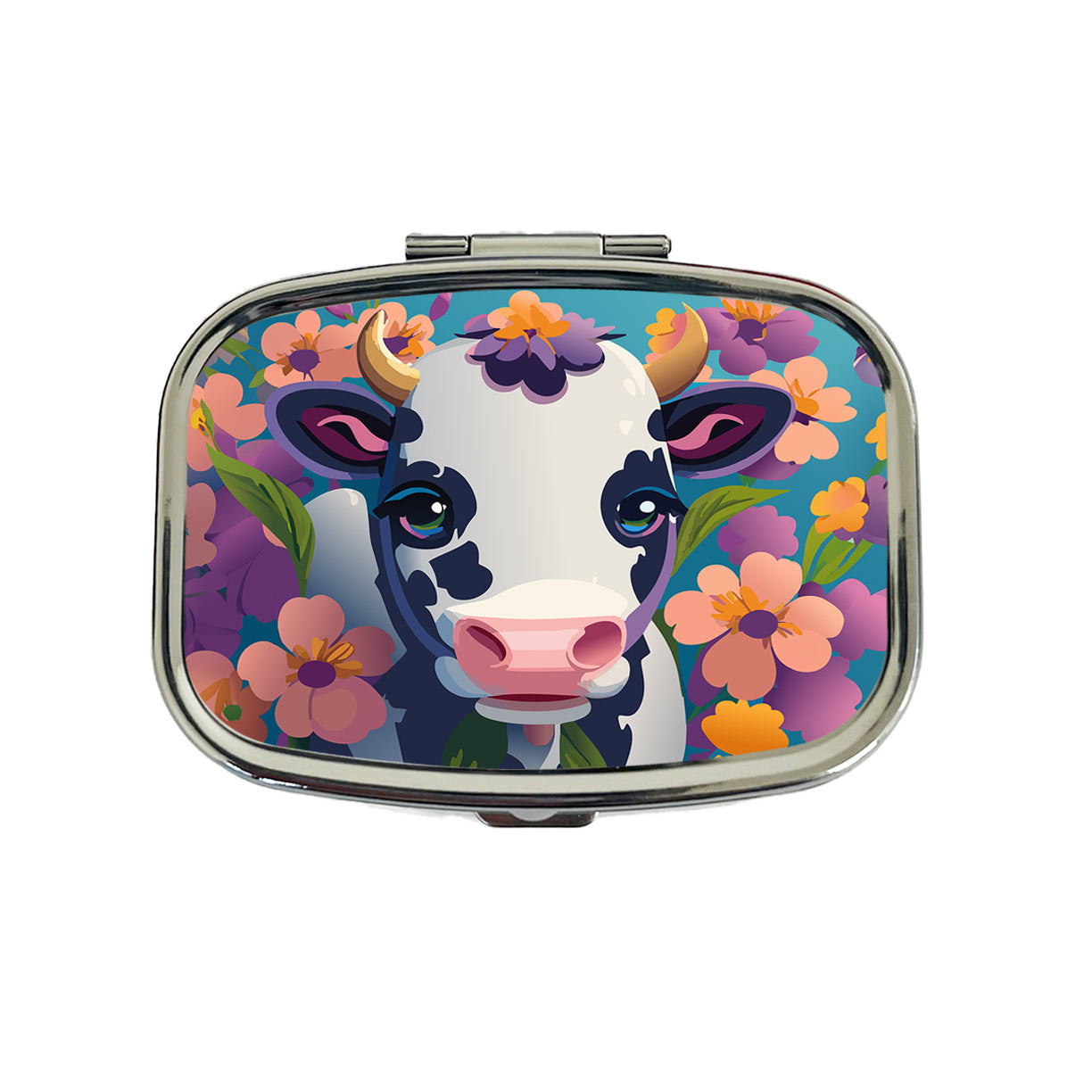 Cow with Flowers Travel Pill Box Case