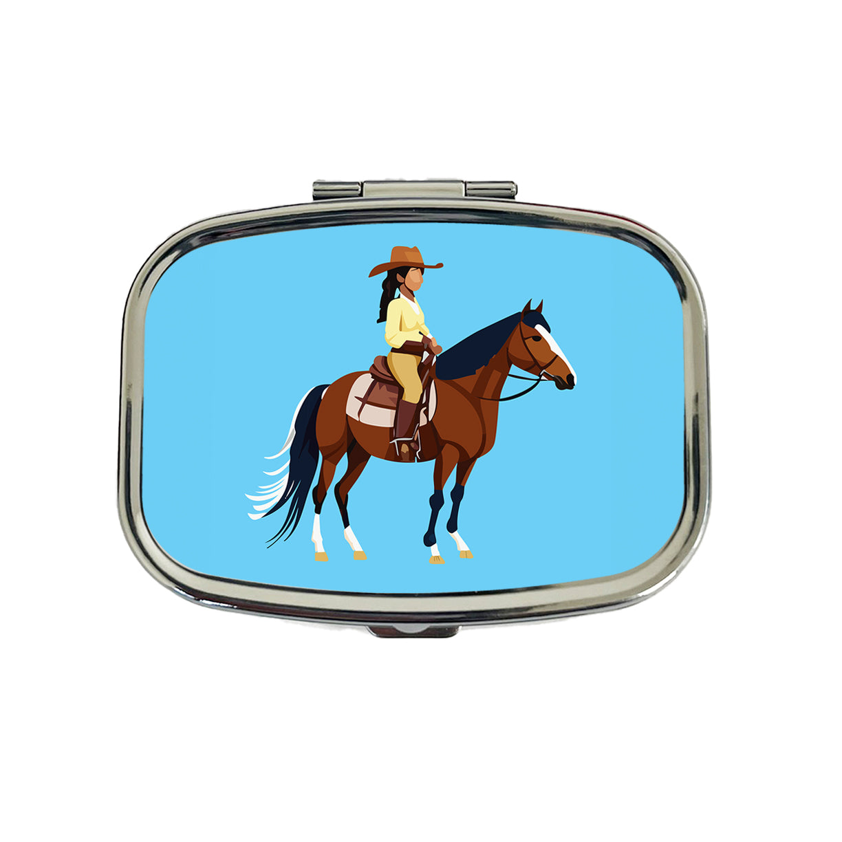 Cowgirl Woman on Horse Travel Pill Box Case