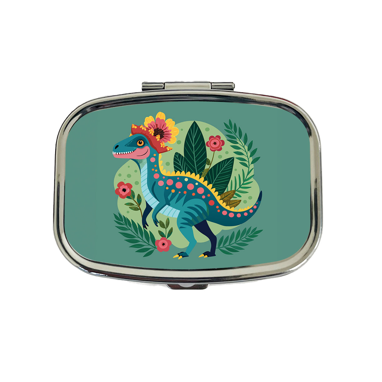 Dinosaur Floral Flowers Funny Travel Pill Box Case