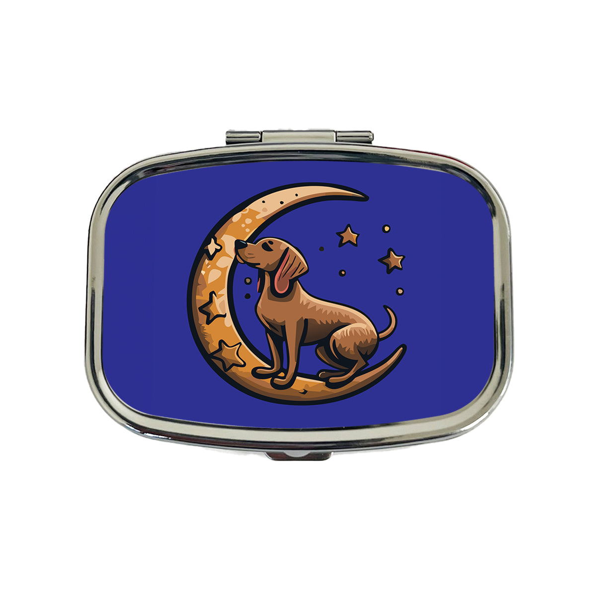 Dog on Crescent Moon Stars Cute Travel Pill Box Case