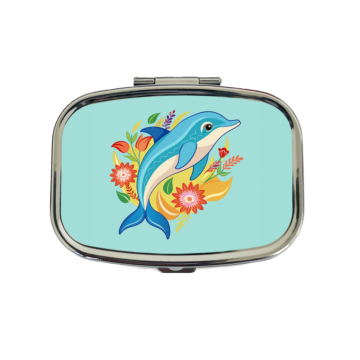 Dolphin Floral Flowers Travel Pill Box Case