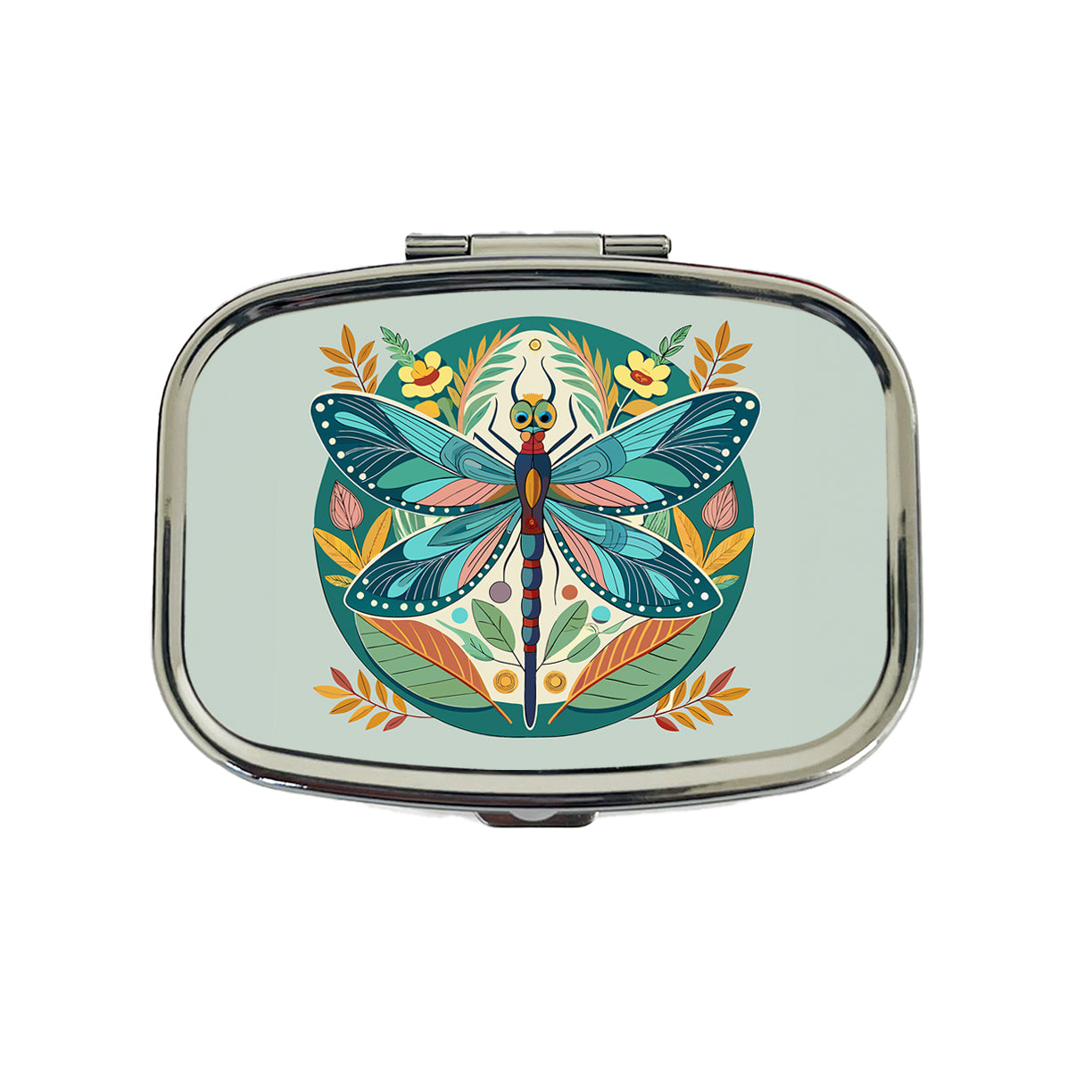 Dragonfly Floral Flowers Travel Pill Box Case