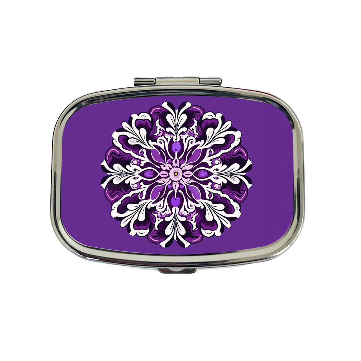 Floral Motif Mandala Purple Beautiful Travel Pill Box Case