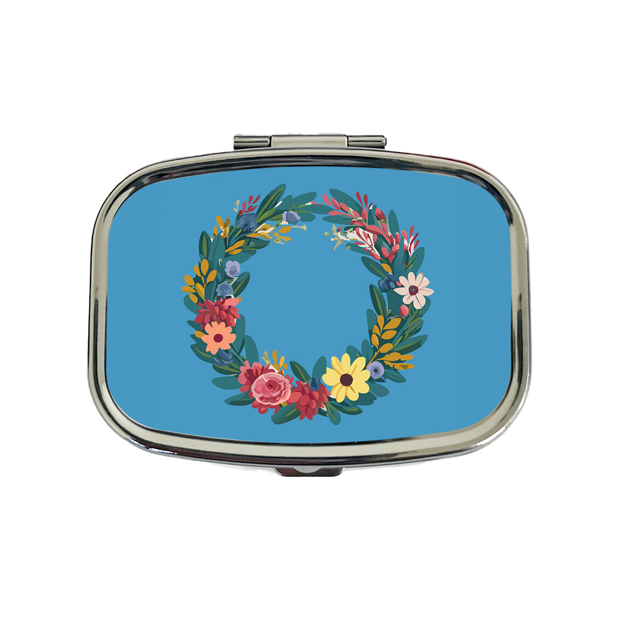 Floral Wreath Border Spring Travel Pill Box Case
