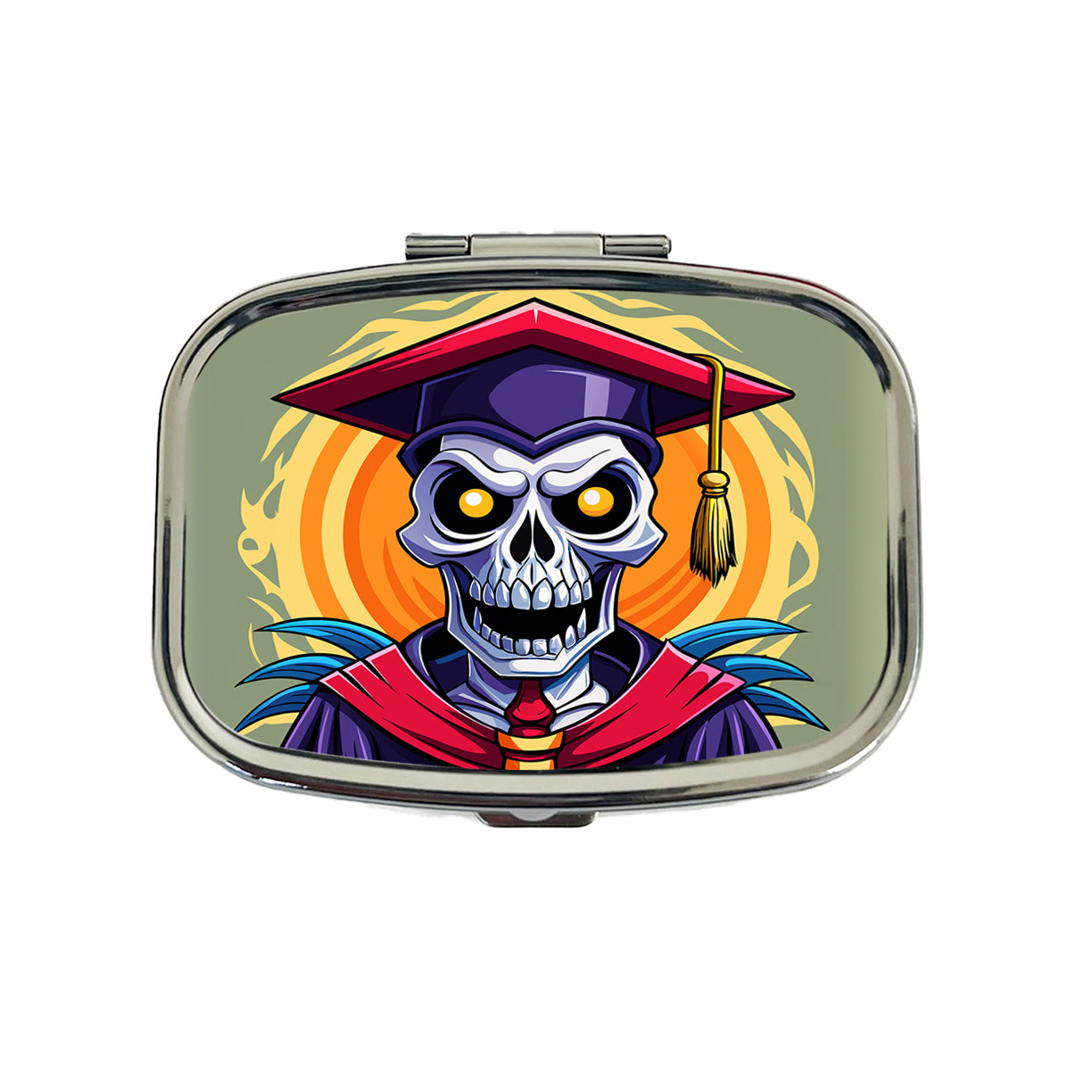 Graduate Skeleton Graduation Scary Travel Pill Box Case
