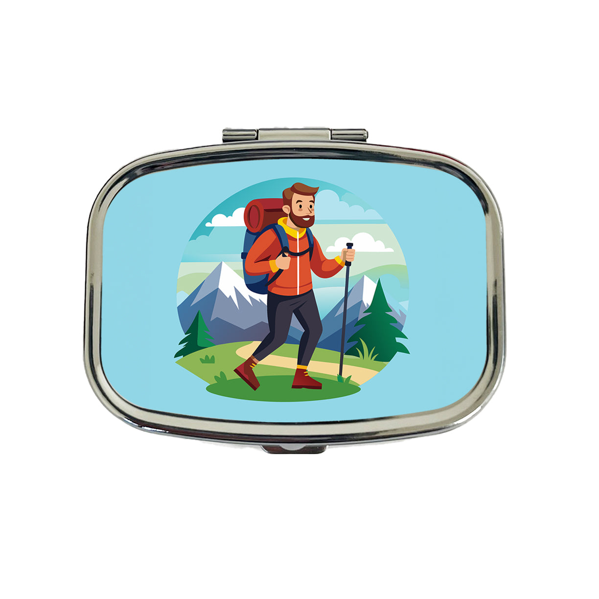 Hiker Hiking Backpacking Man Travel Pill Box Case