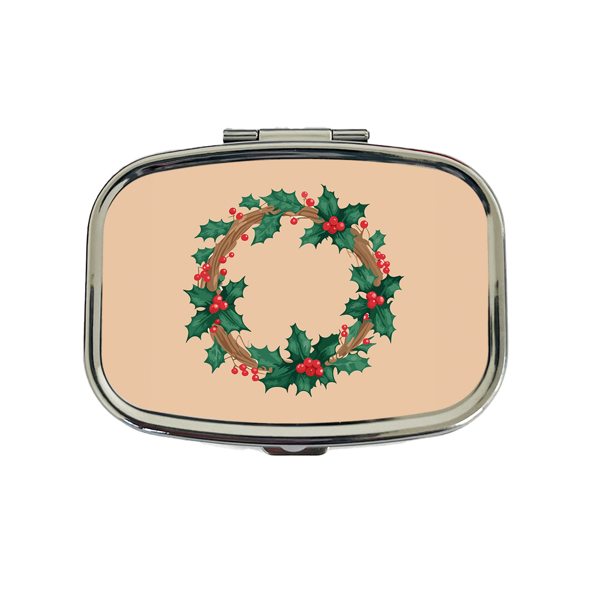 Holly Christmas Wreath Watercolor Travel Pill Box Case