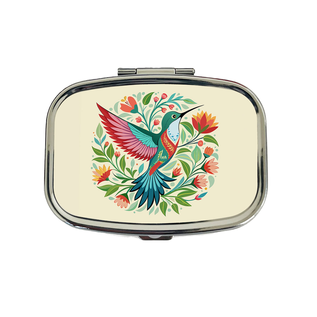 Hummingbird Floral Flowers Travel Pill Box Case