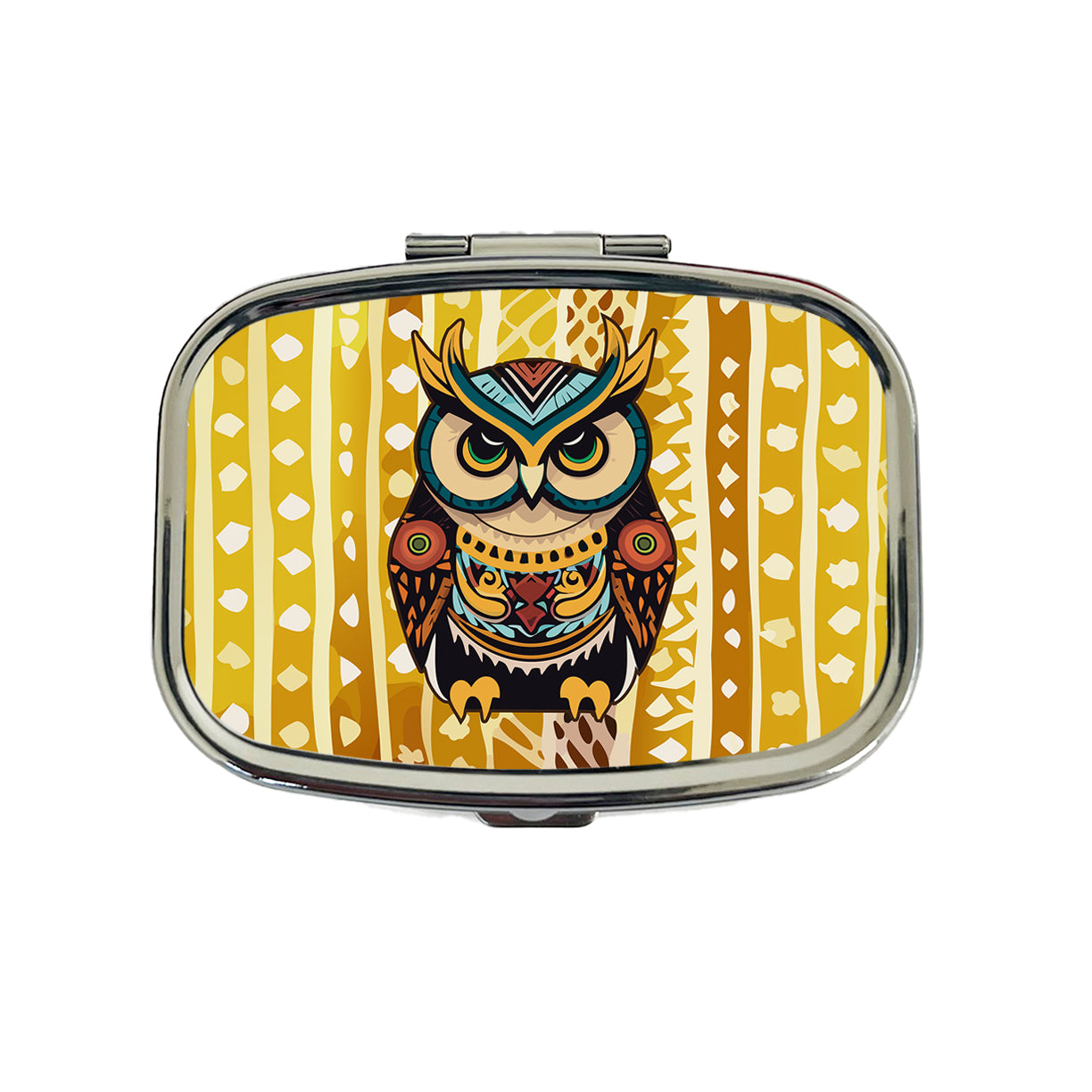 Owl Tribal Colorful Bird Travel Pill Box Case