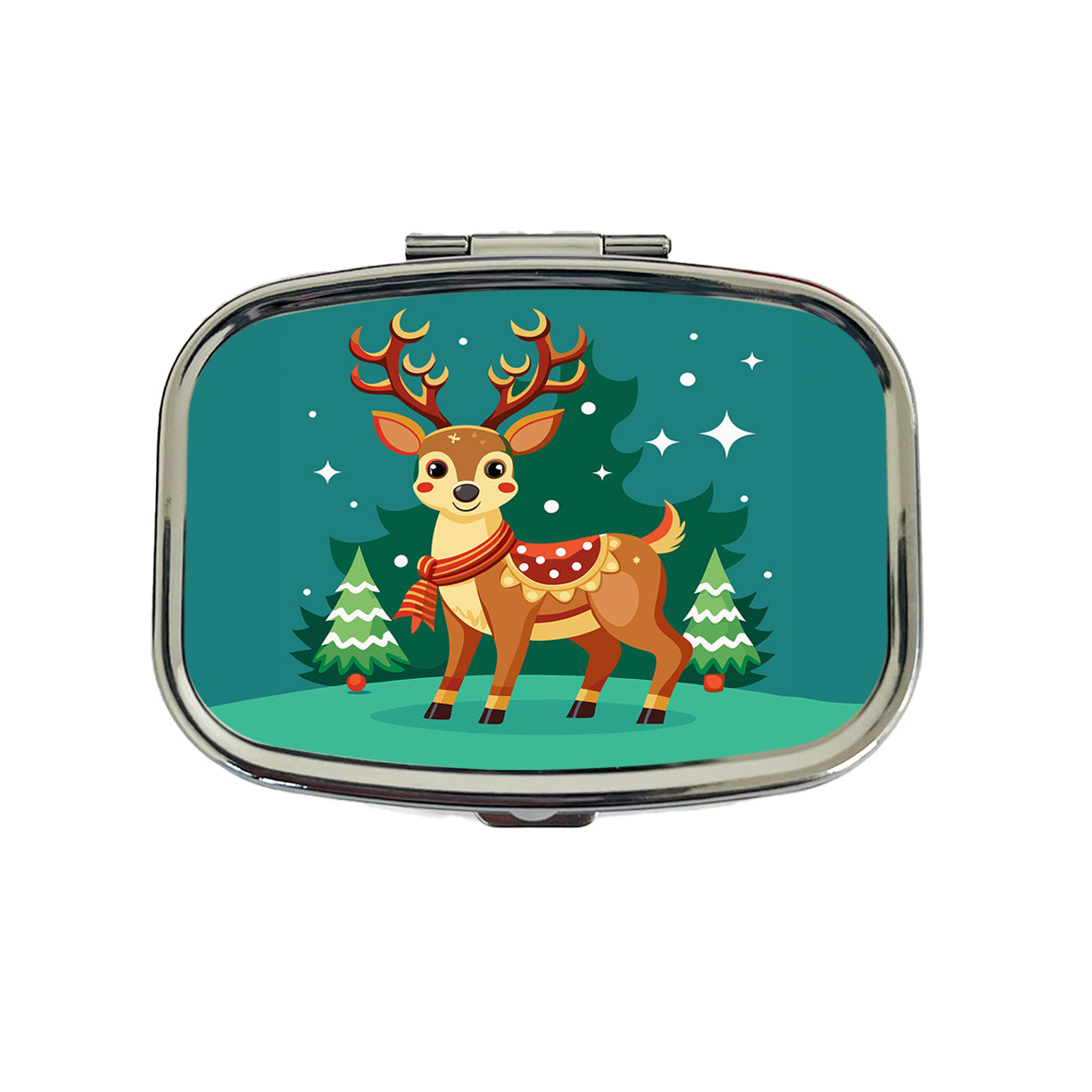 Reindeer Wearing Scarf Christmas Cute Travel Pill Box Case