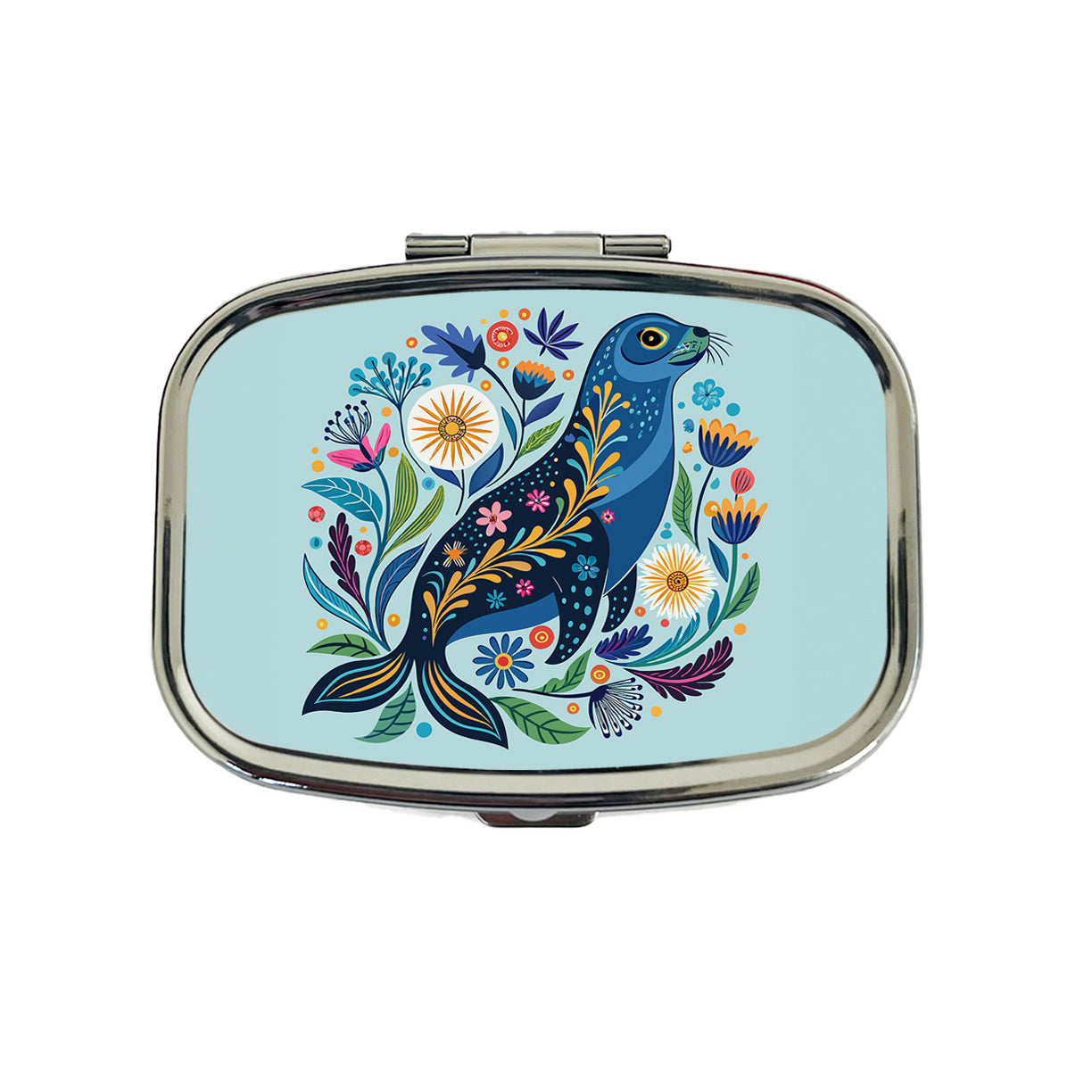 Sea Lion Floral Flowers Travel Pill Box Case