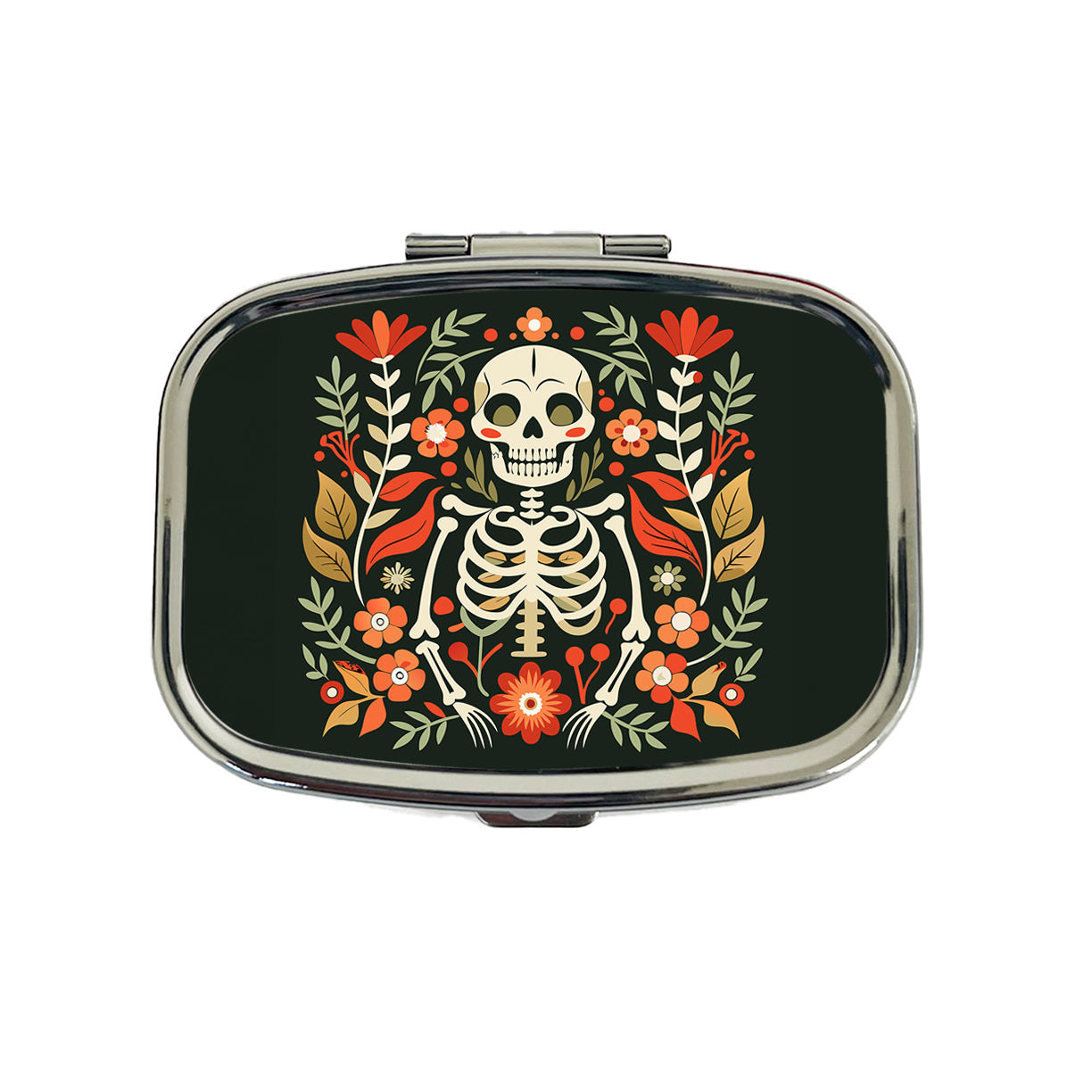 Skeleton Floral Flowers Travel Pill Box Case