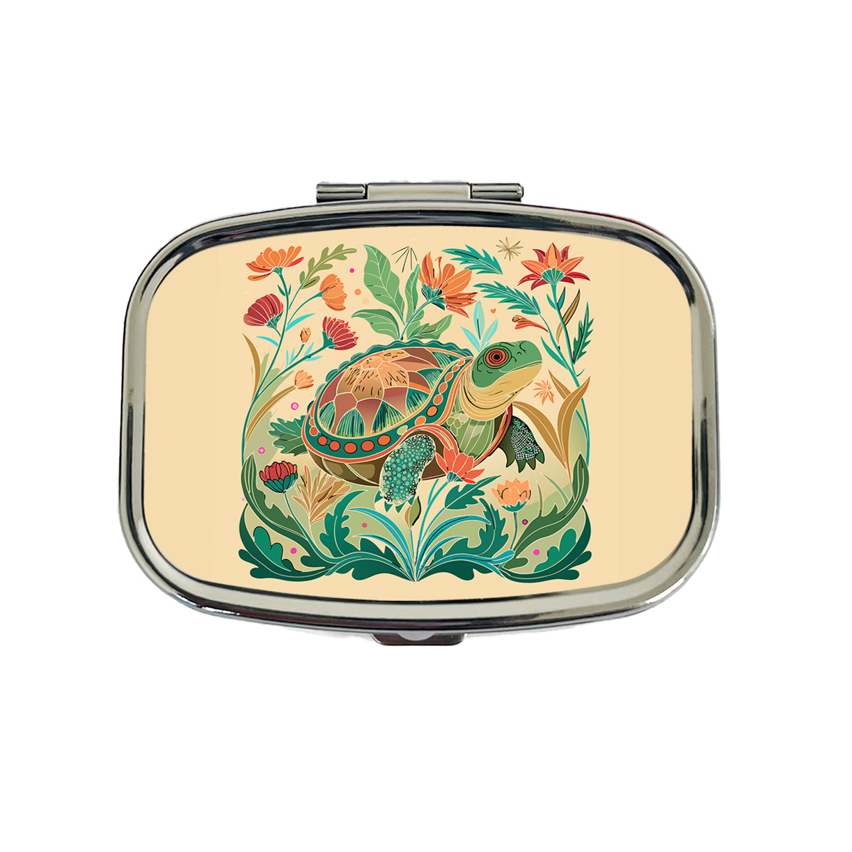 Snapping Turtle Botanical Art Nouveau Travel Pill Box Case