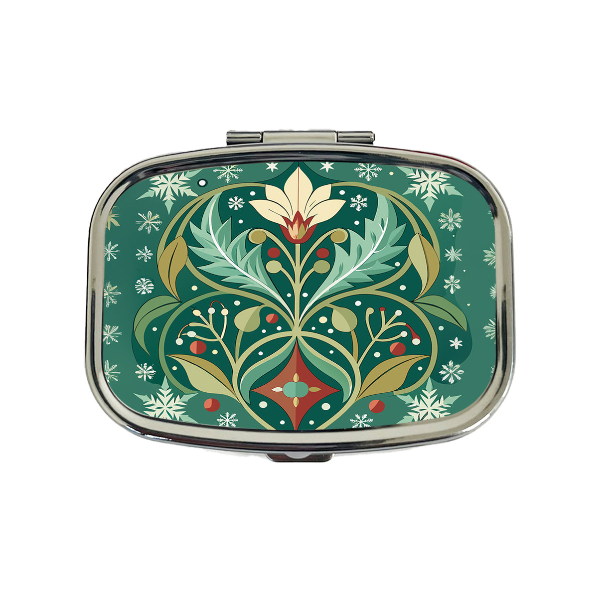 Snowflakes Winter Art Nouveau Travel Pill Box Case