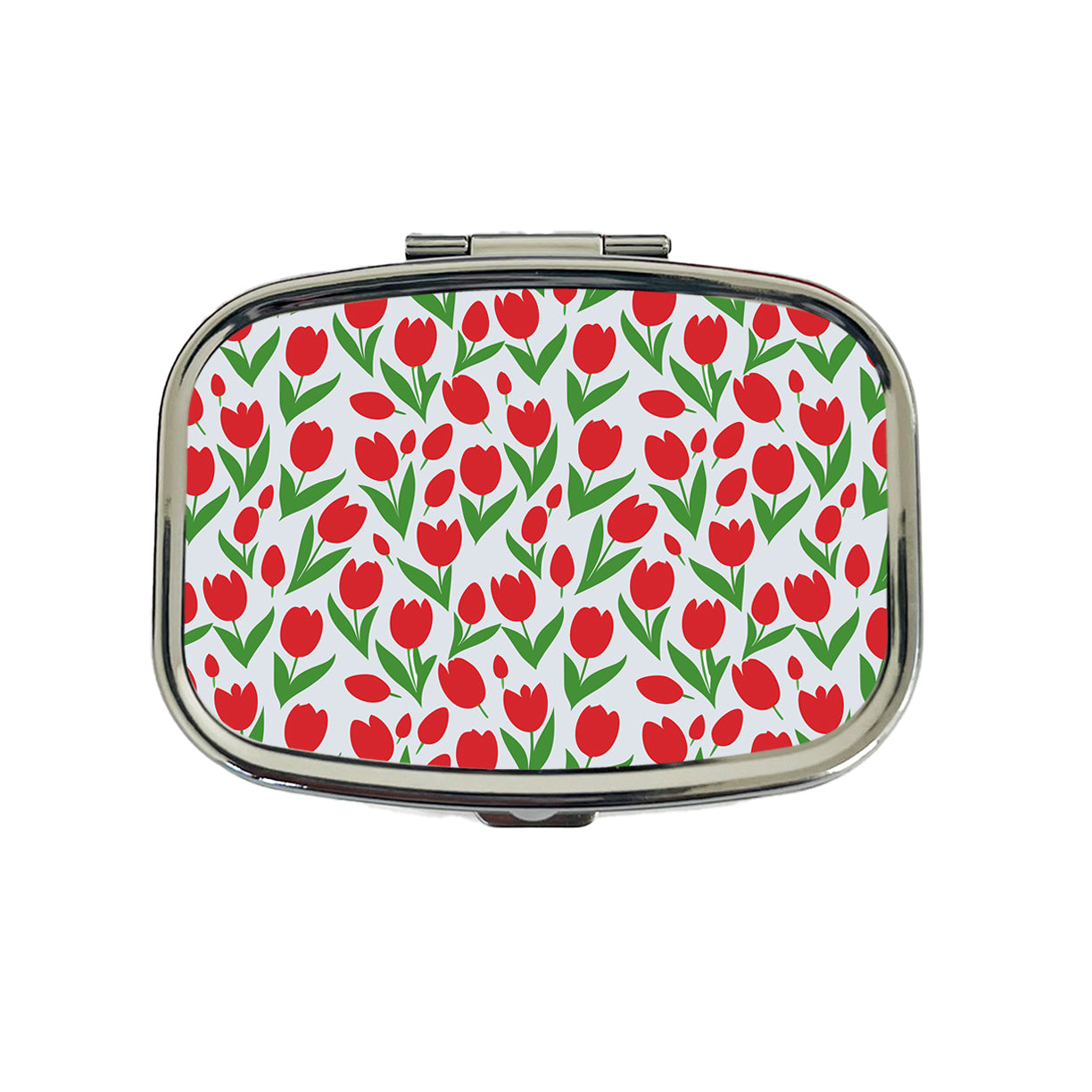 Tulips Red Flowers Pattern Travel Pill Box Case