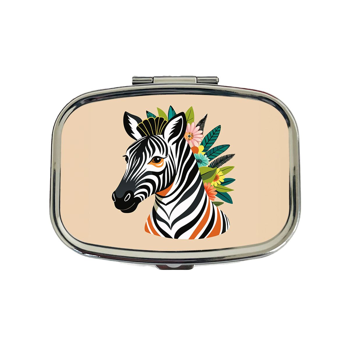 Zebra Head Floral Flowers Travel Pill Box Case