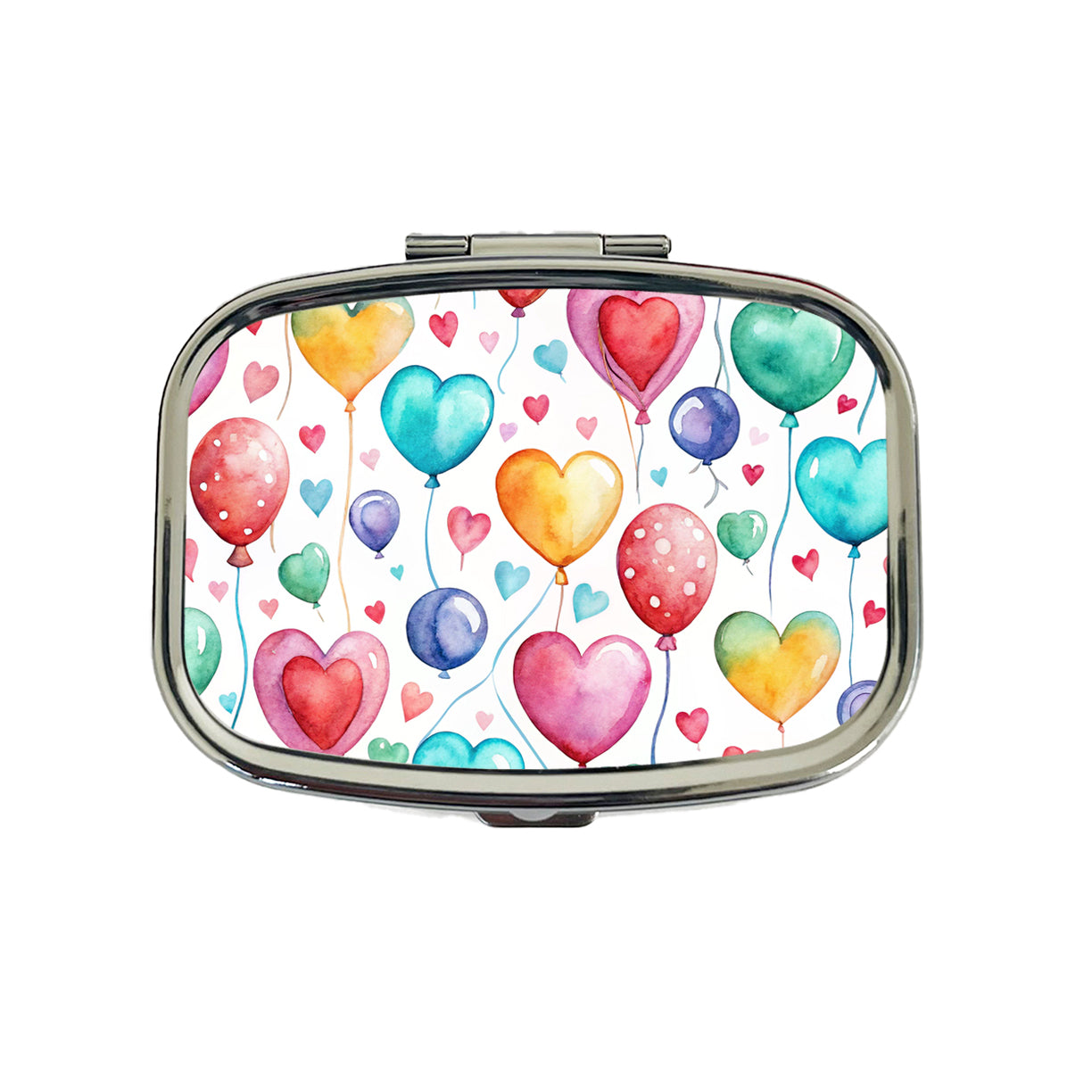 Balloons Hearts Colorful Watercolor Birthday Travel Pill Box Case