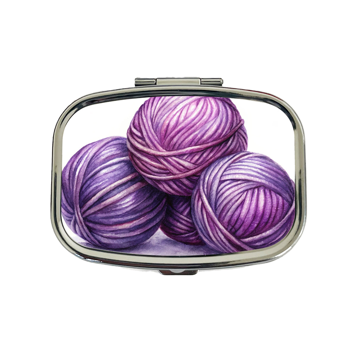 Balls Of Purple Yarn Knitting Crochet Watercolor Travel Pill Box Case