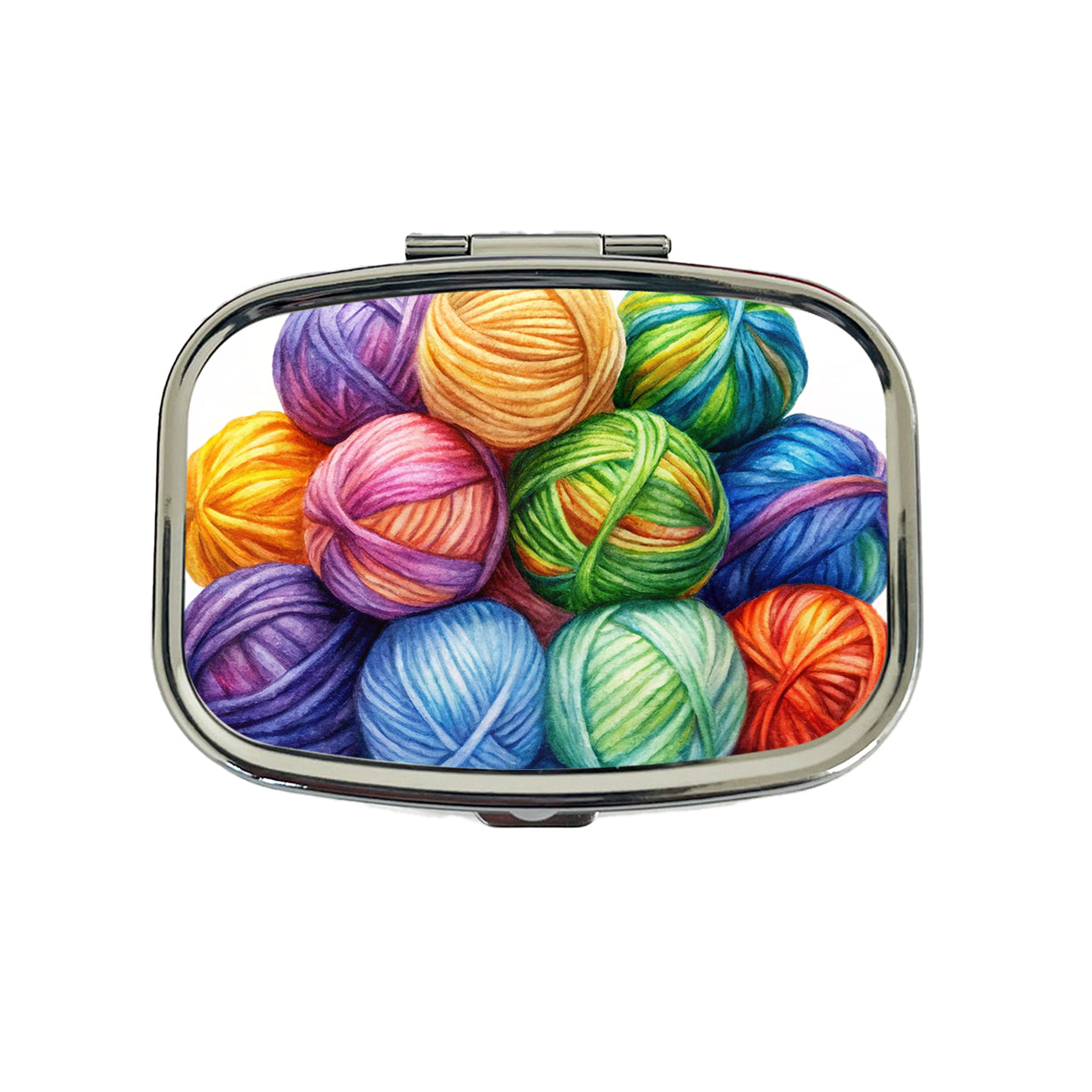 Balls Of Rainbow Yarn Knitting Crochet Watercolor Travel Pill Box Case